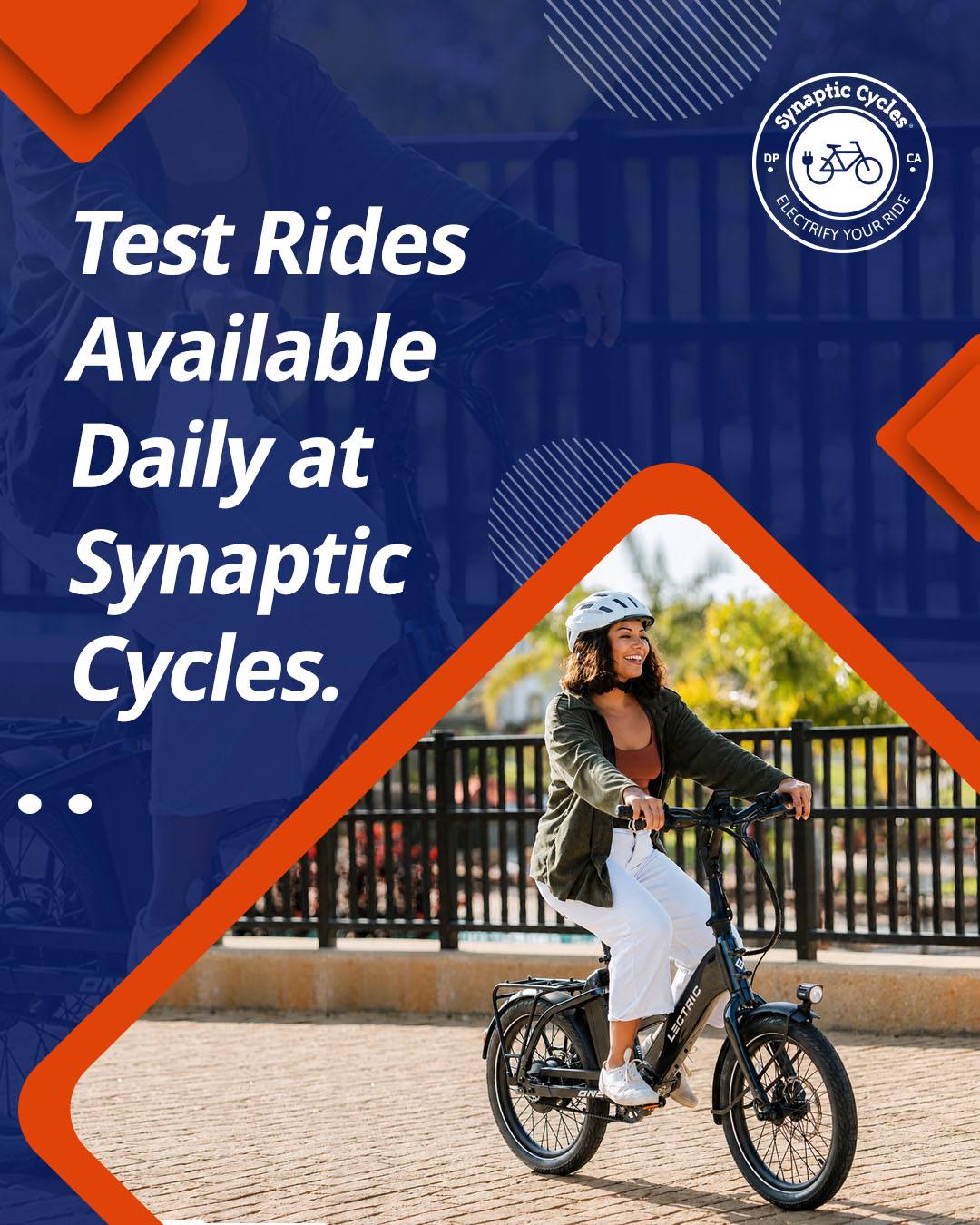 You can read about an eBike all day… but the real moment happens when you hop on and feel the difference for yourself. ⚡🚴

Smooth acceleration, effortless cruising, and that instant “okay, now I get it” feeling.
Whether you’re brand new to eBikes or looking for your next upgrade, we’ve got test rides available daily so you can find the perfect fit with confidence.

Stop by Synaptic Cycles and take one for a spin today.
SynapticCycles.com/contact-us/
📞 (949) 484-6409

#SynapticCycles #TestRide #eBikeLife #RideElectric #DanaPoint #LetricseBikes