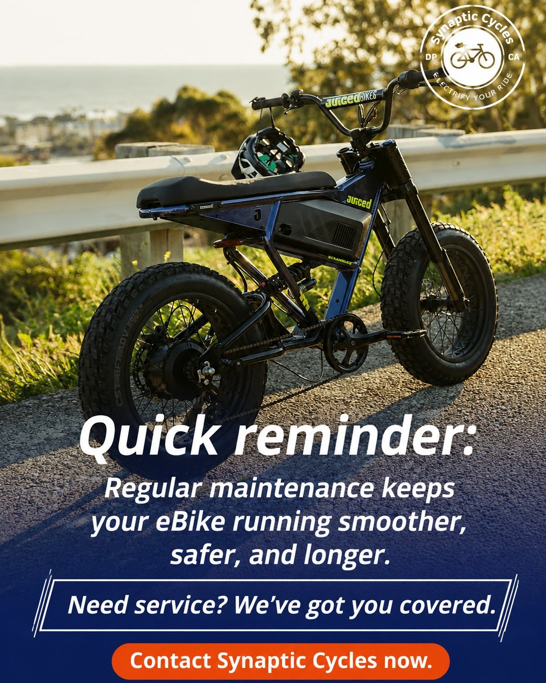 Keeping up with regular maintenance helps your bike stay smooth, dependable, and ready for every coastal cruise, commute, and weekend adventure. 

Contact Synaptic Cycles for trusted eBike service and repairs from a team that’s passionate about keeping you riding at your best.

SynapticCycles.com
📞 (949) 484-6409

#SynapticCycles #eBikeService #ElectricBikeLife #RideElectric #BikeCare