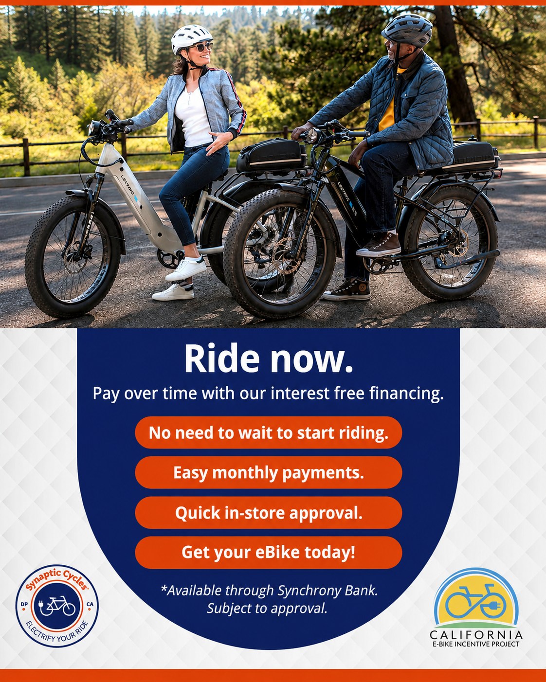 Why spend more on gas and parking for short trips when you could be riding instead?

Getting into an eBike may be more affordable than you think. California residents may qualify for up to $2,000 off through the California eBike Incentive Program, while approved applicants can take advantage of 0% interest financing for 12 months through Synchrony Bank.

Check out eligible models, and let our team help you get on the right ride:

🌐 SynapticCycles.com/financing-ebike
📞 (949) 484-6409

#SynapticCycles #EBikeFinancing #CaliforniaEBikeIncentive #AffordableEBikes #DanaPoint #ElectrifyYourRide