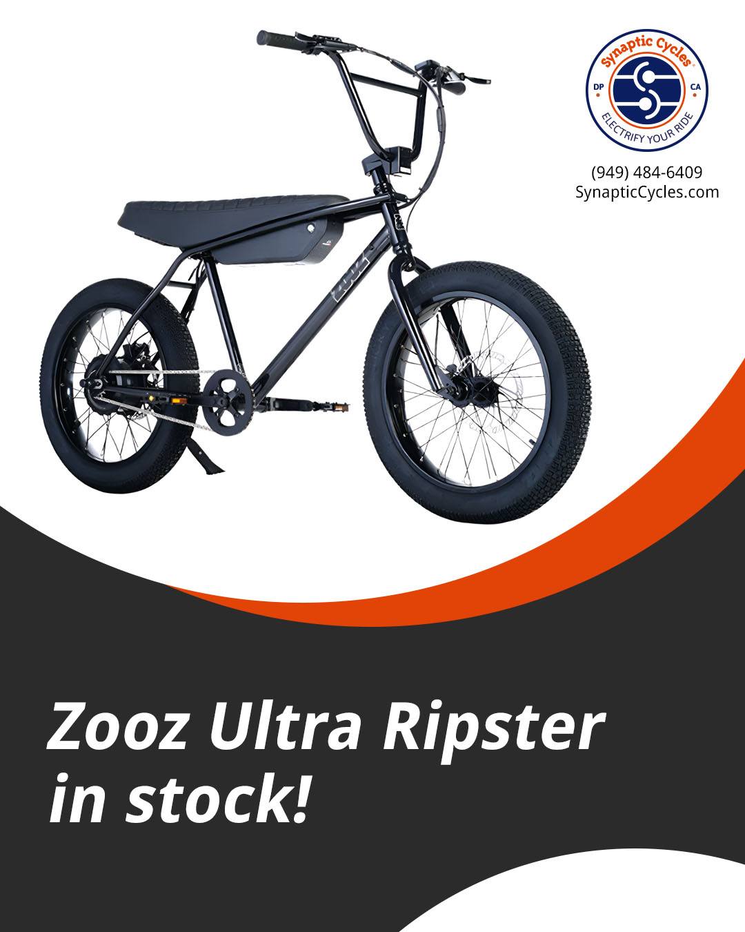 The power-packed, pint-sized pit bike. The Ripster is lighter than the Ultra Urban and has the same Trillmatic Motor, Chromoly Steel Frame, and 52V Battery. It's a blast for riders of all sizes.
Test ride at Synaptic Cycles today! ➡️ 949-484-6409 | SynapticCycles.com

#eBike #Zooz #UltraURipster #SynapticCycles #DanaPoint
