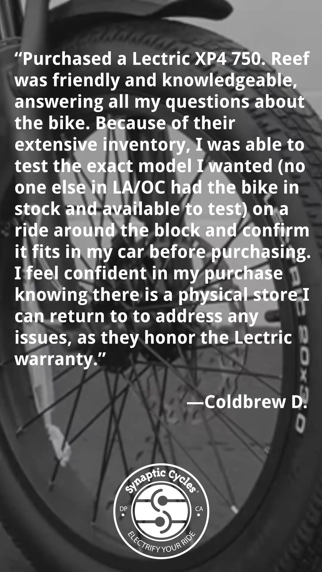 Amazing review! Thank you for sharing your experience, and enjoy your new Lectric XP4!

📍Dana Point | Test rides available daily | SynapticCycles.com 
Video from @bikeridecom 
@lectricebikes 

#LectriceBikes #eBikes #SynapticCycles #DanaPoint