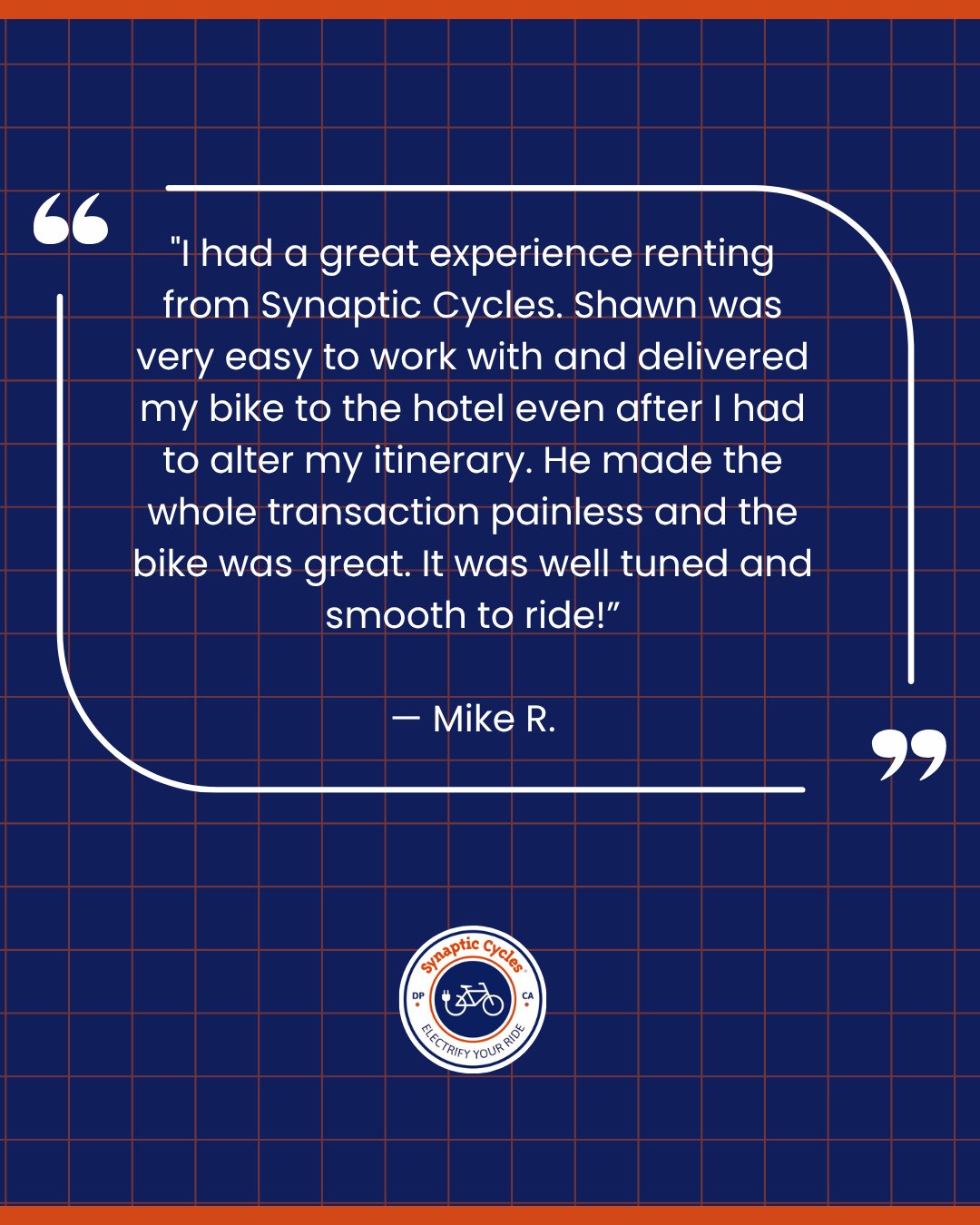 Nothing beats exploring California on an eBike — especially when the experience is this smooth ⚡🌴

Thank you Mike for the awesome review! We’re all about making rentals easy, stress-free, and fun from start to finish. From hotel delivery to perfectly tuned bikes, we want every ride to feel effortless 🚴‍♂️

Ready to experience it for yourself? Book your ride and explore more with Synaptic Cycles.

📍 SynaptiCcycles.com
📞 (949) 610-7888

#SynapticCycles #eBikeRental #DanaPoint #CaliforniaAdventure #RideElectric