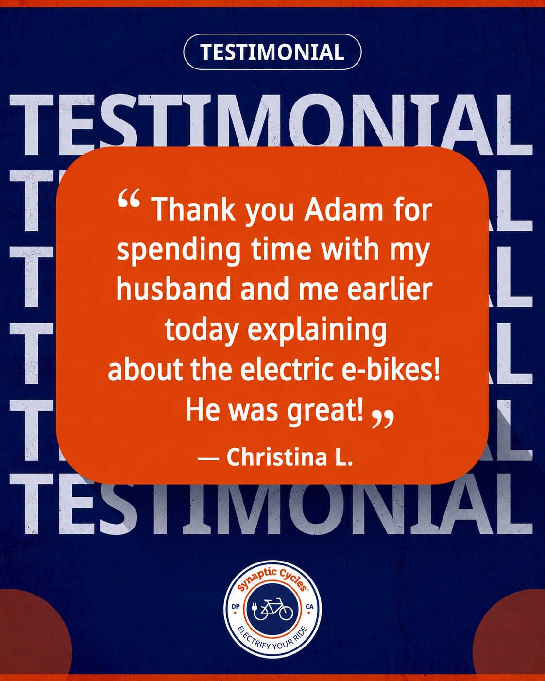 Helping people feel confident about eBikes is one of the best parts of what we do. ⚡🚴

A little guidance can make a big difference when you’re exploring electric bikes for the first time, and we’re always happy to answer questions, walk through options, and help riders feel comfortable before making a decision.

Stop by Synaptic Cycles and let’s find the right ride for you.
🌐 SynapticCycles.com
📞 (949) 484-6409

#SynapticCycles #CustomerExperience #eBikeLife #RideElectric #DanaPoint